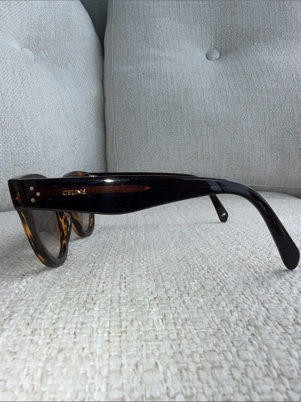 Celine Tortoiseshell Round Sunglasses with Dark Lenses